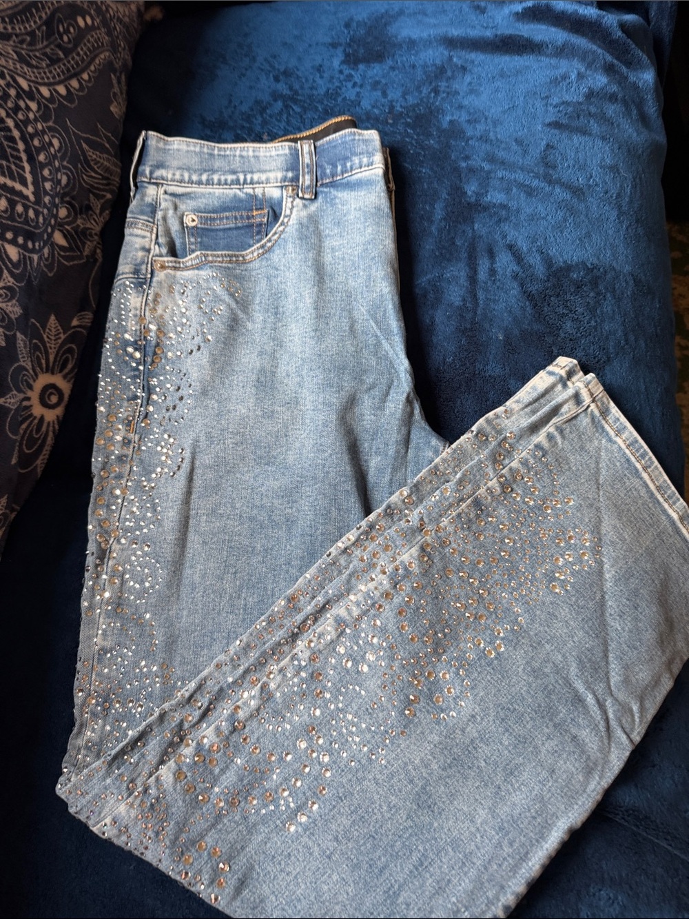 torrid Light Blue Straight-Leg Jeans with Stud Embellishments